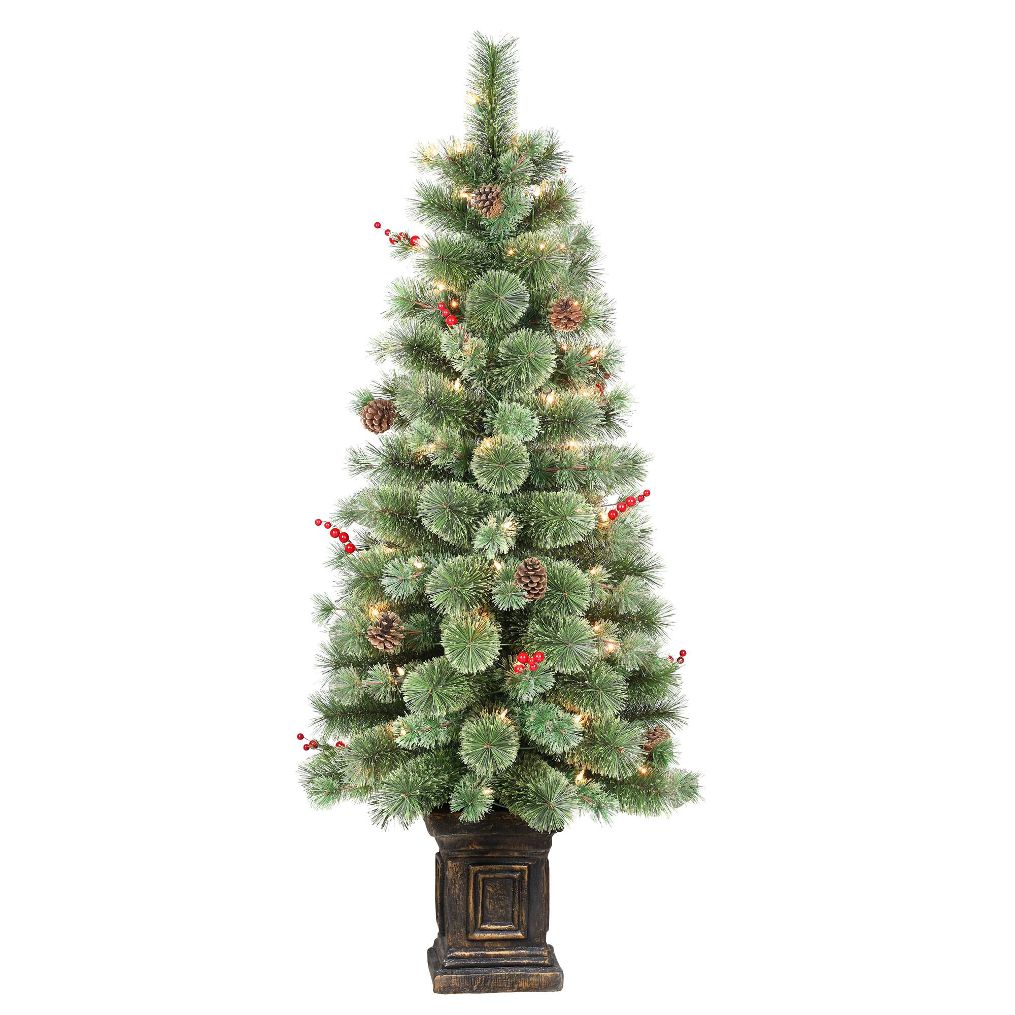 6 Pack: 4.5ft. Pre-Lit Natural Pine Artificial Christmas Tree in Decorative Planter, Clear Lights